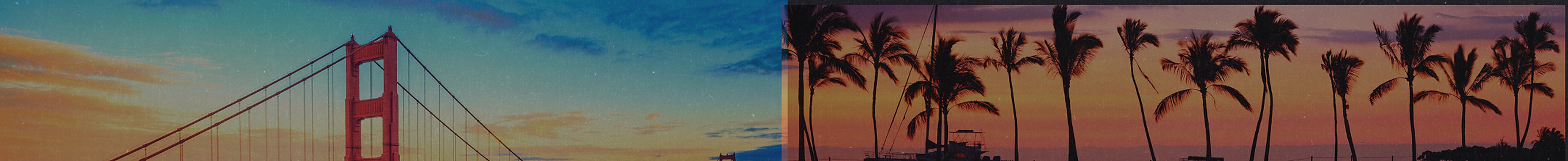Panorama from the Golden Gate Bridge in San Francisco to palm trees in Waikiki